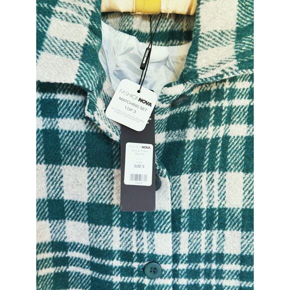 NWT Green Plaid 3-Piece Set Top Skirt Long Coat Small Holiday Academia Winter - Picture 8 of 16